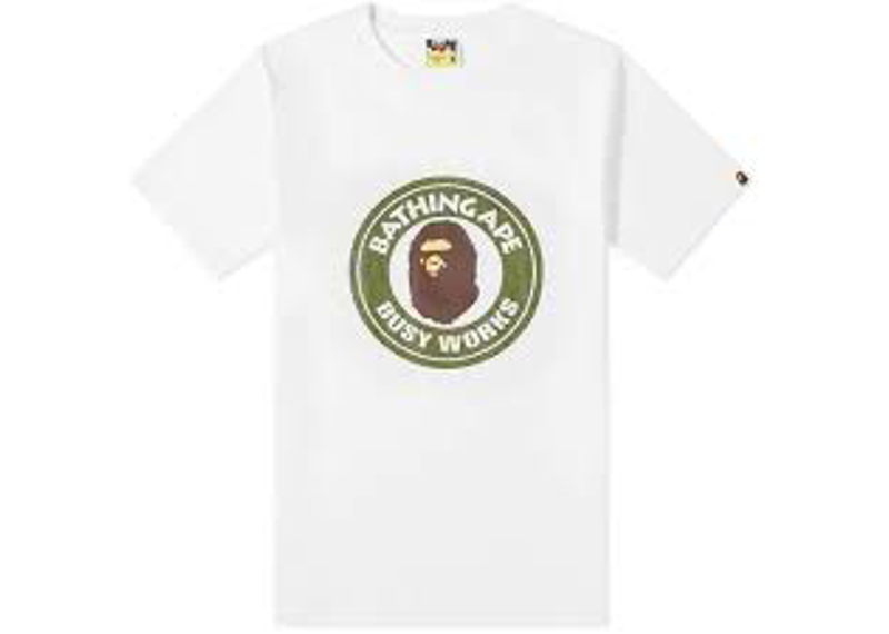 A Bathing Ape Mens Line 1st Camo Busy Works T-Shirt in White/Green