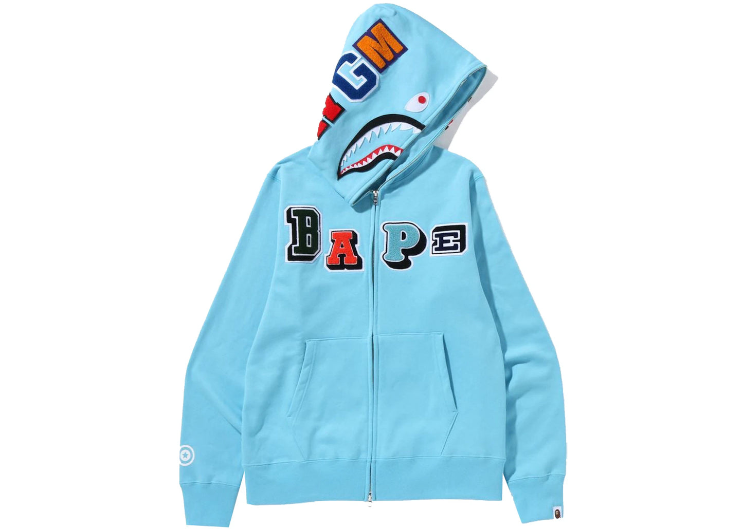 BAPE Multi Fonts Shark Full Zip Hoodie Sax