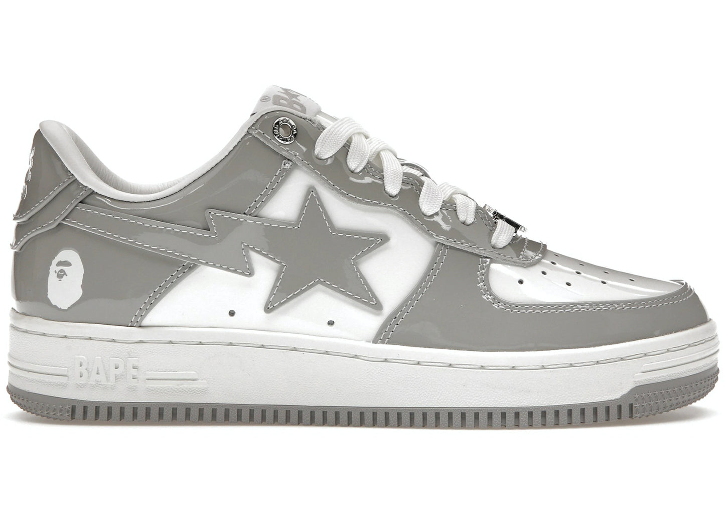 A BATHING APE BAPE STA PATENT LEATHER WHITE GREY (2023)